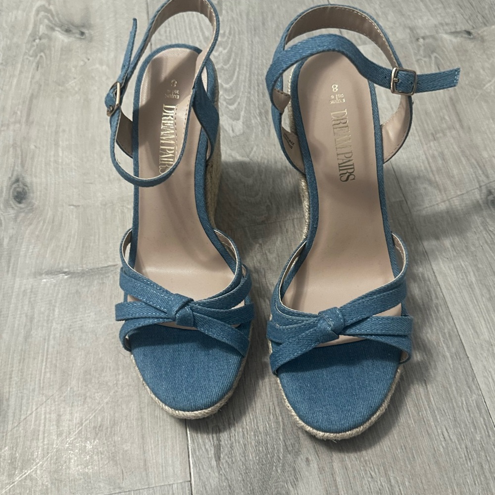 Blue Denim Wedge Sandals